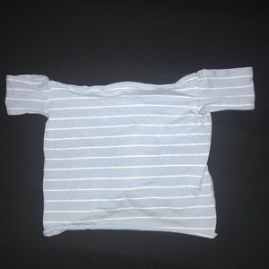 Light blue striped cropped off the shoulder top